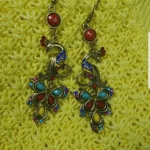 Multicolored Peacock Dangle Earings